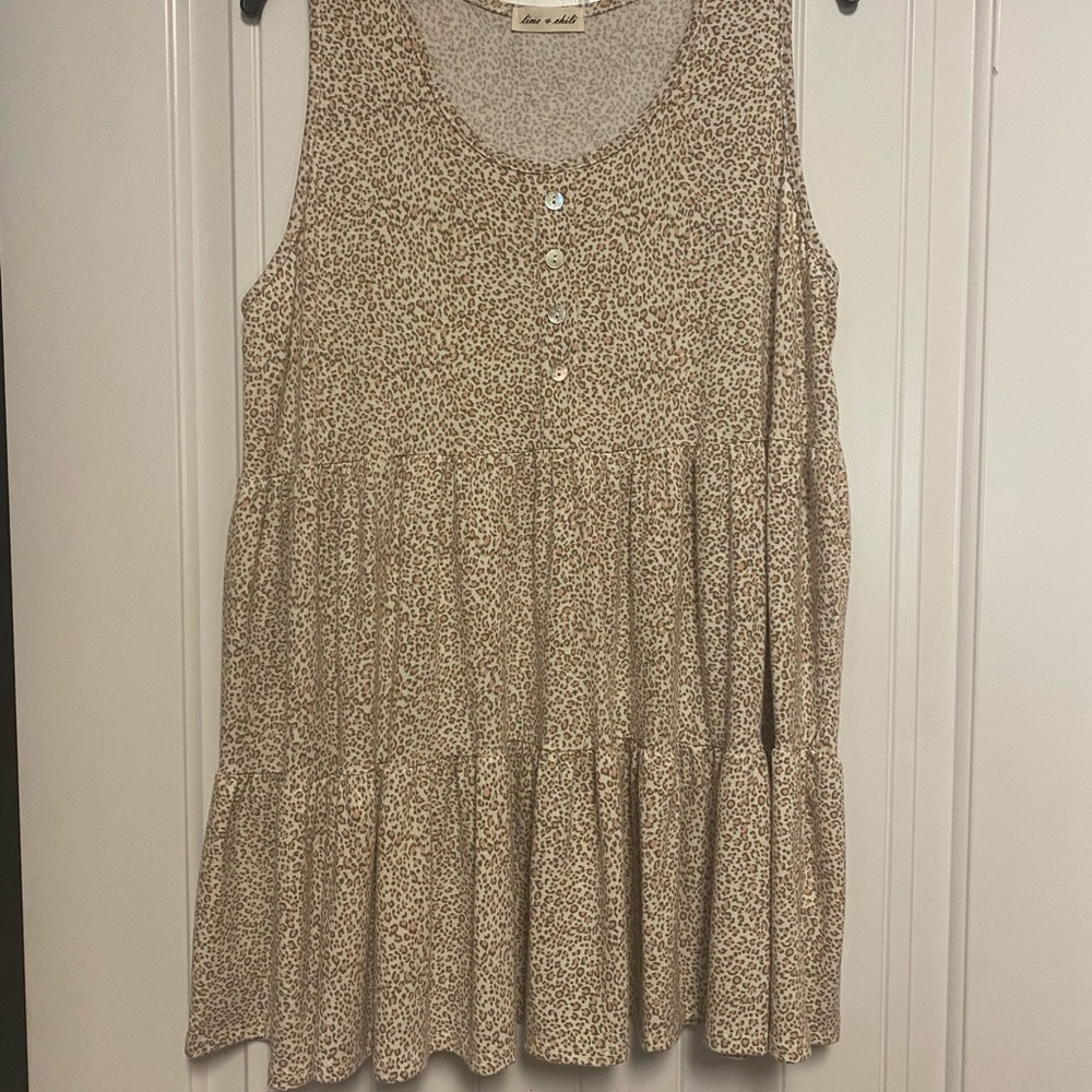 Boutique Leopard Tiered Ruffle Sleeveless Tank XL